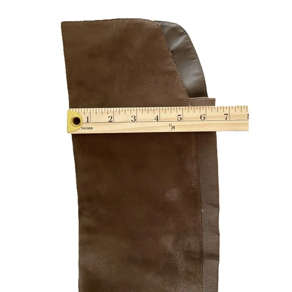 EUC G H BASS India Over the Knee Brown Faux Suede Flat Boots with Buckle Sz 5.5